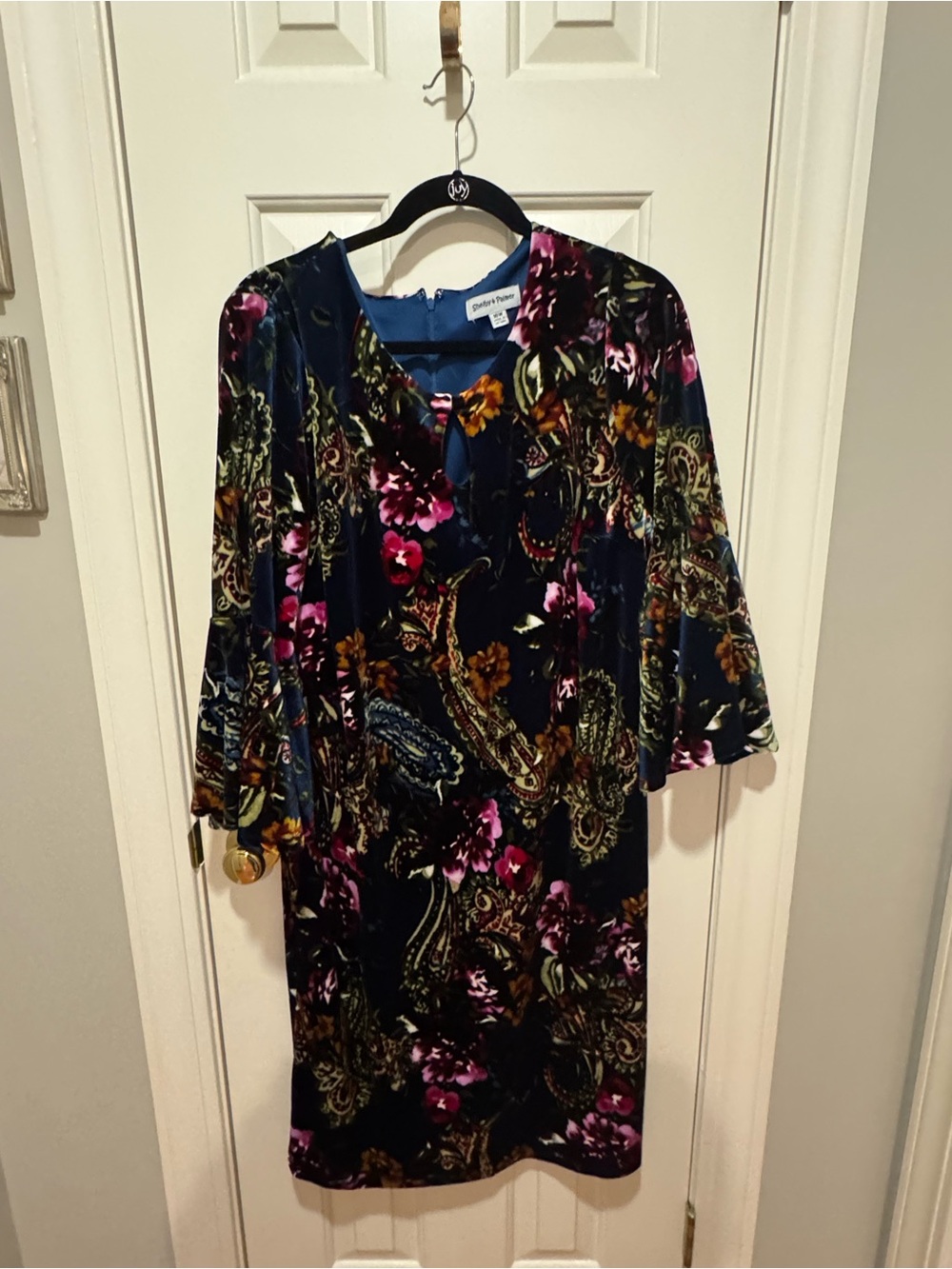 Shelby & Palmer Navy Velvet Paisley Floral Midi Dress